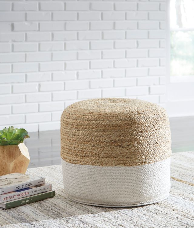 Signature Design by Ashley® Sweed Valley Natural/White Pouf-1