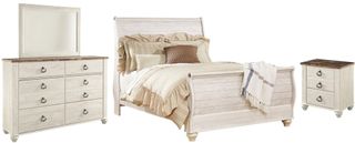 Signature Design by Ashley® Willowton 4-Piece Whitewash Queen Sleigh Bed Set