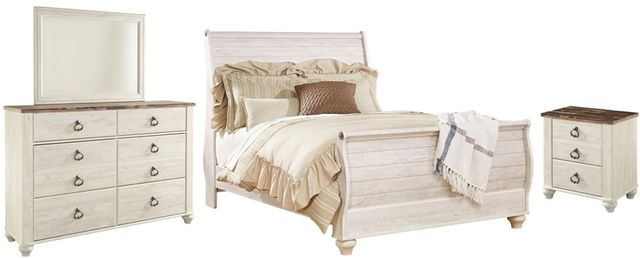 Signature Design By Ashley® Willowton 4 Piece Whitewash Queen Sleigh