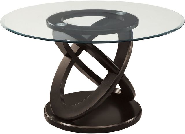 Monarch Specialties Inc. Espresso Round Glass Top Dining Table with Wood Base