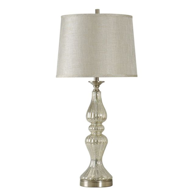 Style Craft Plated Fluted Glass Traditional Table Lamp with Drum Shade-0