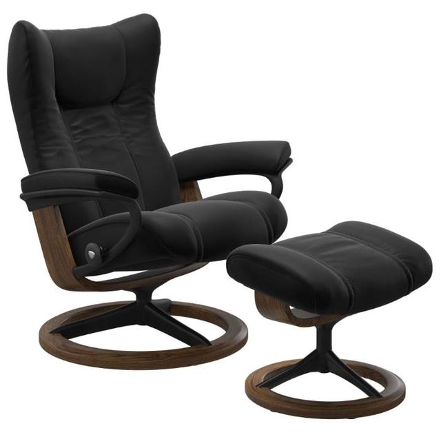 Stressless® by Ekornes® Wing Small Signature Base Chair and Ottoman