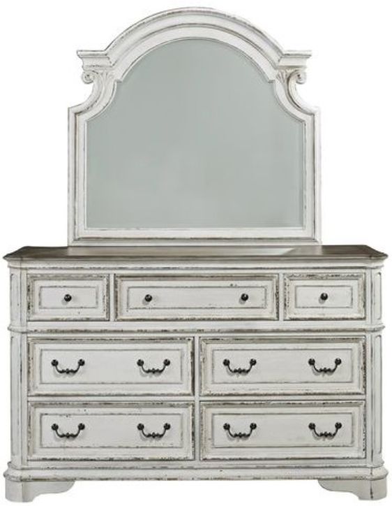 Liberty Magnolia Manor Antique White Dresser and Mirror