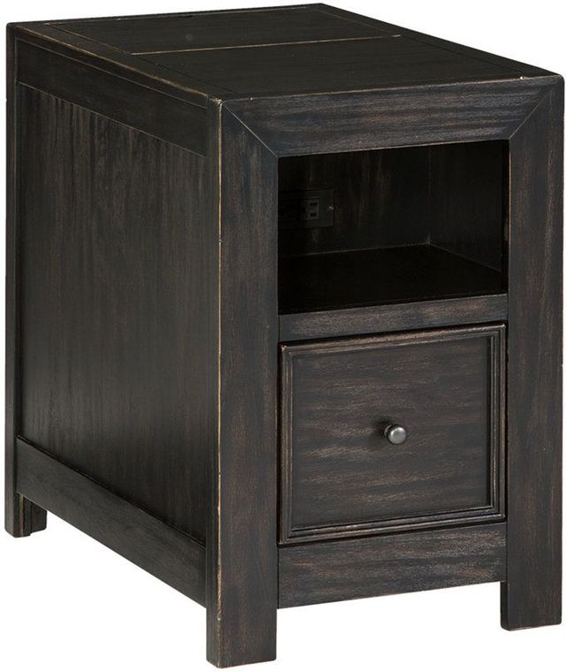 Signature Design by Ashley® Gavelston Rubbed Black Chairside End Table with USB Ports & Outlets