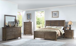 New Classic Furniture Galleon King Industrial Bed, Dresser, Mirror & Nightstand