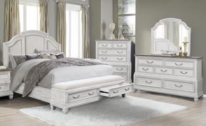 Avalon Furniture Nantucket Queen Upholstered Storage Bed, Dresser, & Mirror 