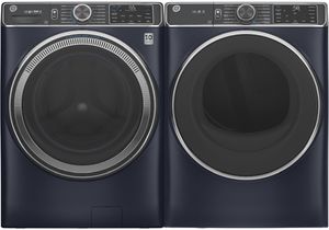 GE 850 Series Royal Sapphire Front Load Washer & Gas Dryer Package