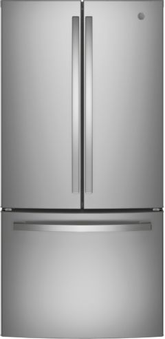 Réfrigérateur à portes françaises de 33 po à profondeur comptoir GE® de 18.6 pi³ - Acier inoxydable résistant aux traces de doigts