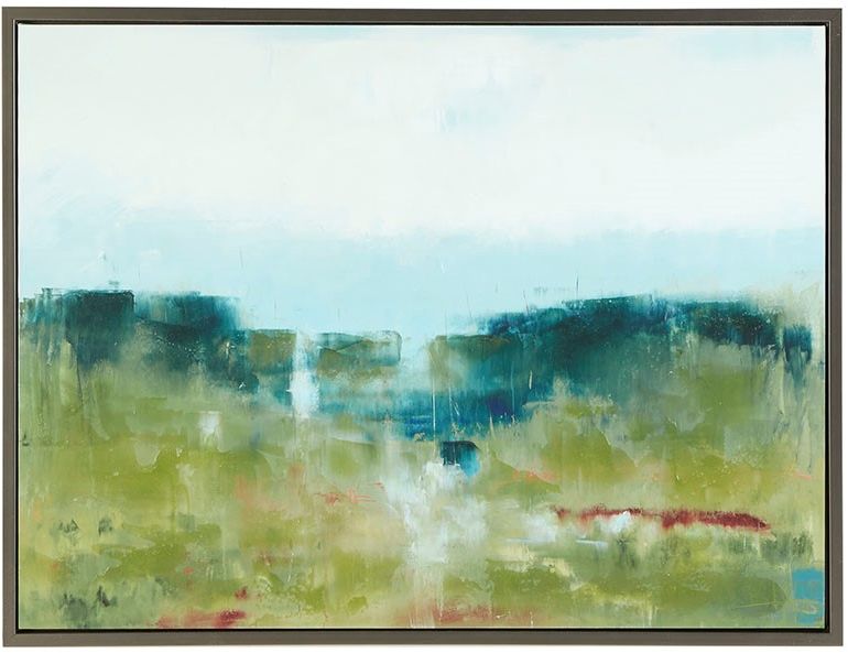 Olliix by Madison Park Signature Blue Morning Fields Green Hand Embellished  Framed Canvas