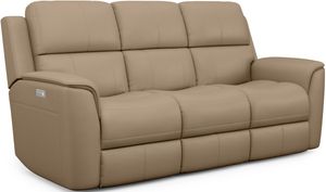 Flexsteel® Henry Beige Power Reclining Sofa with Power Headrests and Lumbar