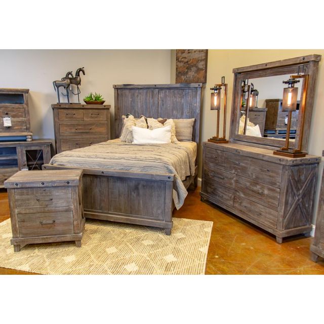 Vintage Furniture Industrial King Bed, Dresser, Mirror & Nightstand-0