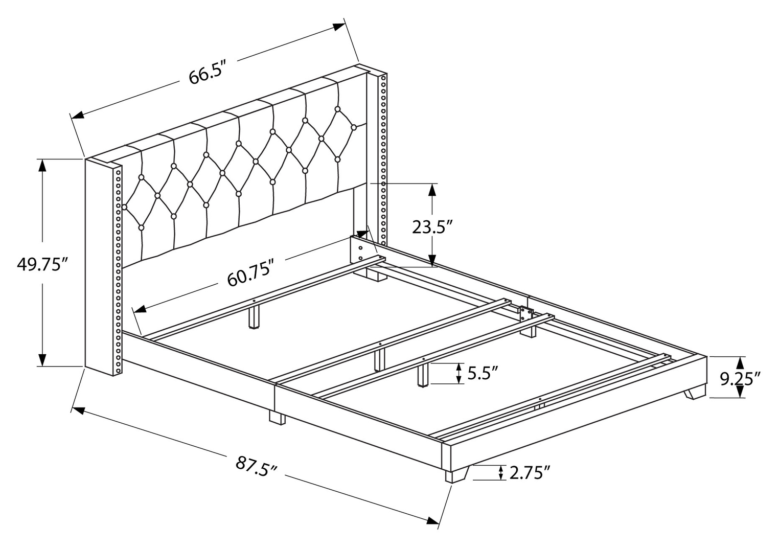 Bed, Queen Size, Platform, Bedroom, Frame, Upholstered, Linen Look ...