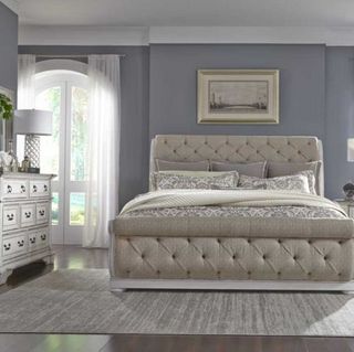 Liberty Abbey Park 3-Piece Antique White Queen Upholstered Sleigh Bed Set