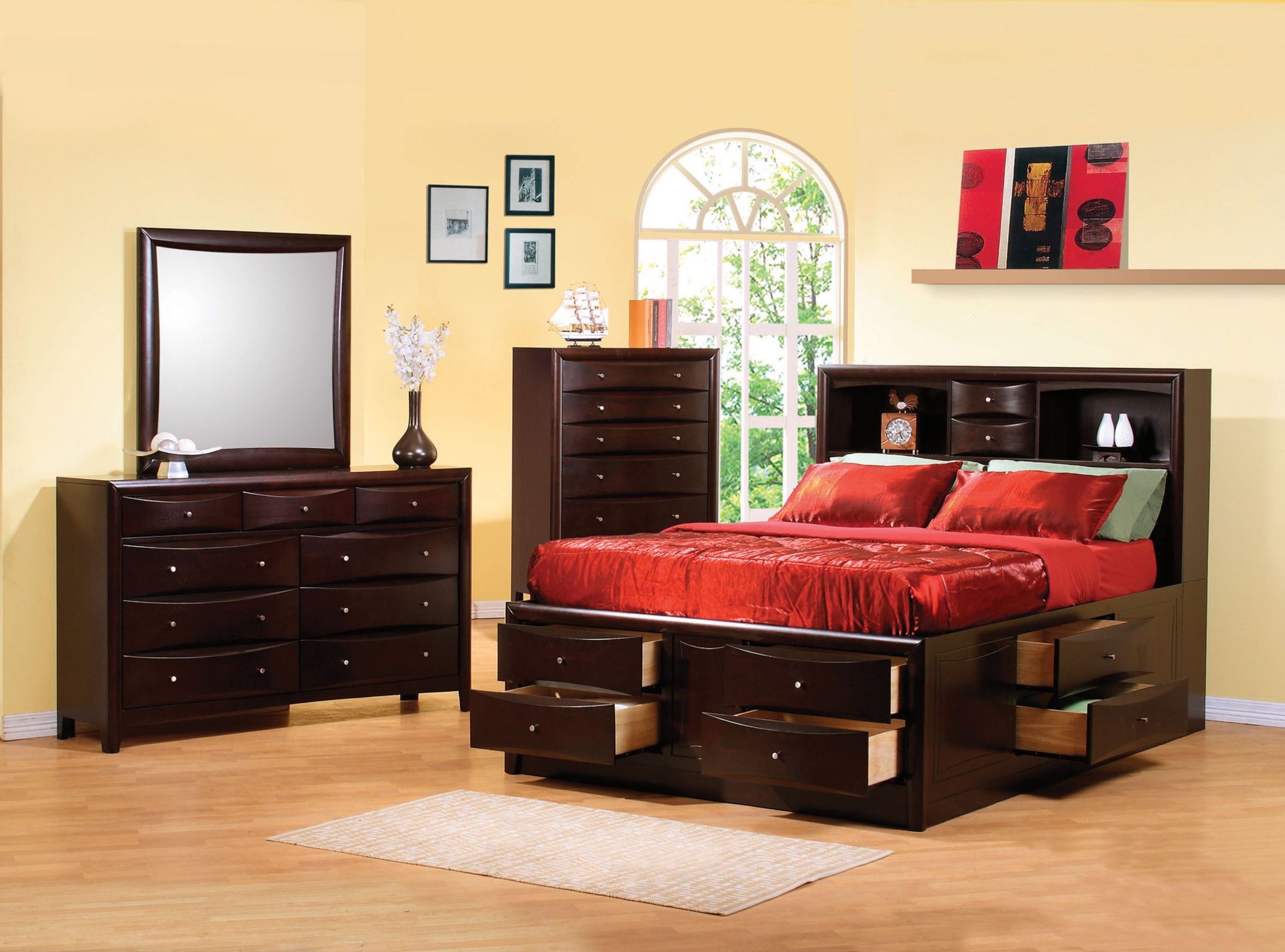 Coaster® Phoenix 4 Piece Deep Cappuccino California King Bookcase Bedroom Set
