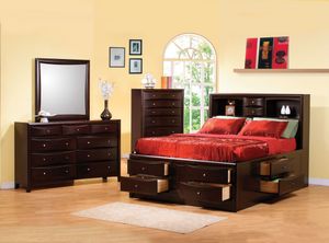 Coaster® Phoenix 4-Piece Deep Cappuccino California King Bookcase Bedroom Set