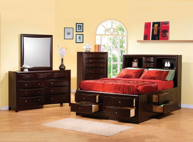 Coaster® Phoenix 4 Piece Deep Cappuccino California King Bookcase Bedroom Set 0
