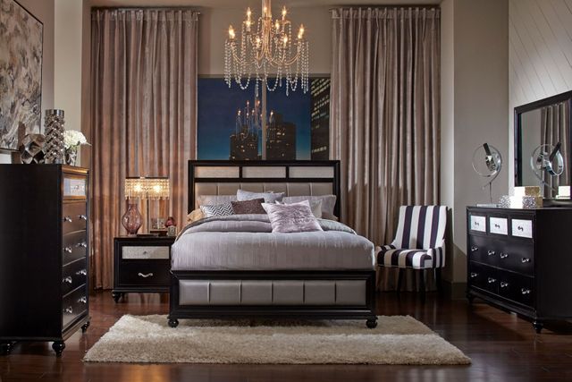 Coaster® Barzini 4-Piece Black/Grey Queen Upholstered Bedroom Set-0