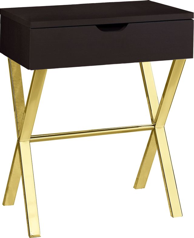 Monarch Specialties Inc. Espresso 24" Accent Table Table with Gold Metal Legs