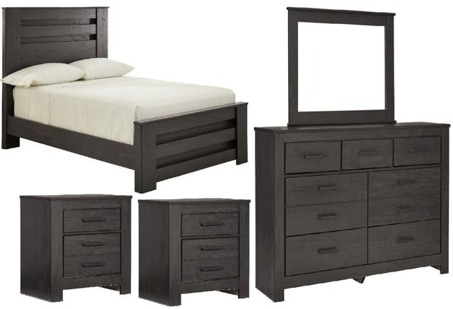 Signature Design by Ashley® Brinxton 5-Piece Charcoal Full Panel Bed Set