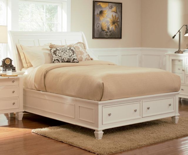 Coaster® Sandy Beach 4 Piece White California King Sleigh Storage Bedroom Set 1