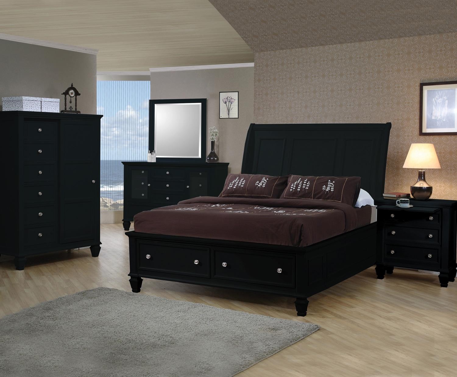 Coaster® Sandy Beach 4 Piece Black California  King Sleigh Storage Bedroom Set
