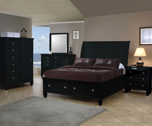 Coaster® Sandy Beach 4 Piece Black California  King Sleigh Storage Bedroom Set-0
