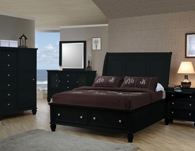 Coaster® Sandy Beach Black Queen Sleigh Bed with Footboard Storage 1