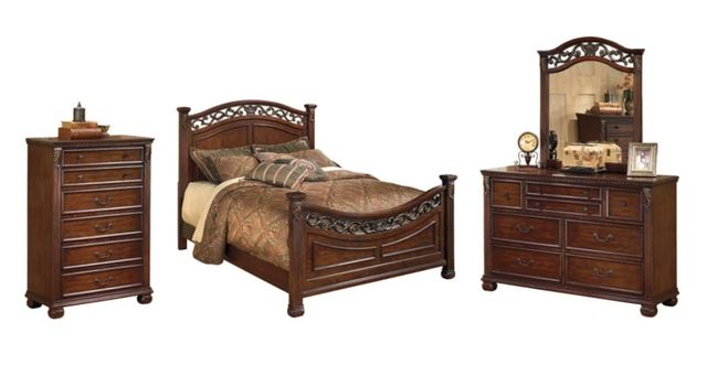 Signature Design by Ashley® Leahlyn 4-Piece Warm Brown Queen Panel Bed Set