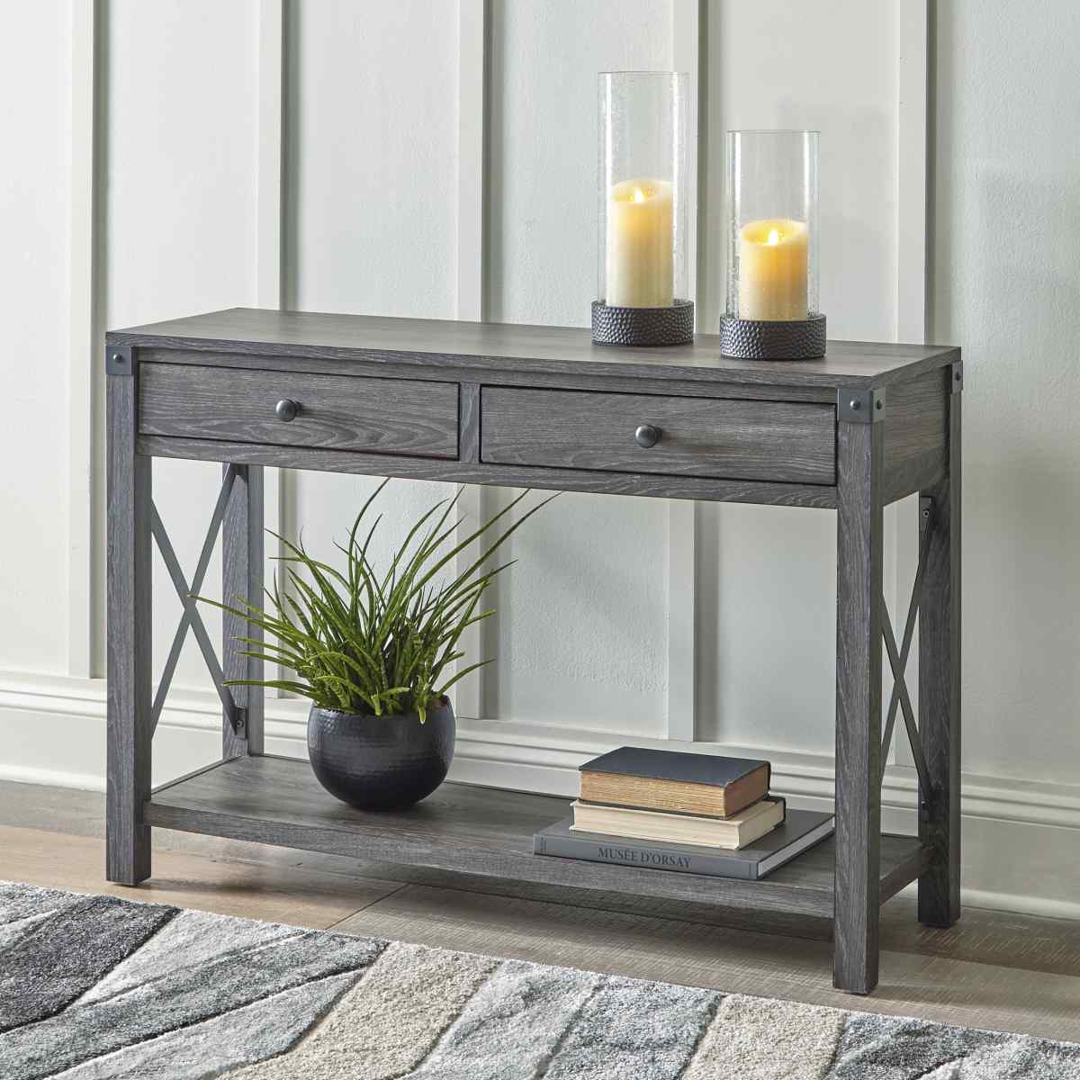 dark grey sofa table