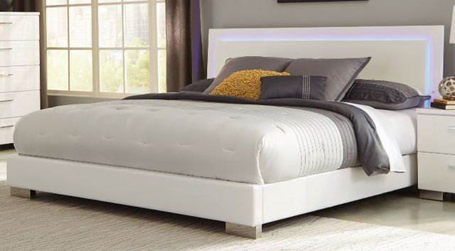 Coaster® Felicity Glossy White Lighted Eastern King Bed 2