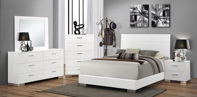 Coaster® Felicity 4-Piece Glossy White Queen Slat Bedroom Set-0