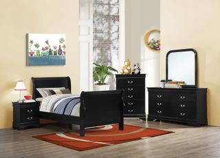 Coaster® Louis Philippe 4 Piece Black Twin Sleigh Bedroom set