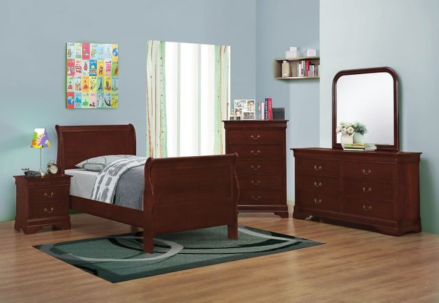 Coaster® Louis Philippe 4 Piece Red Brown Twin Sleigh Bedroom Set