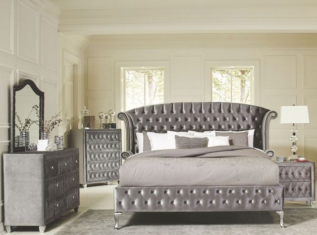 Coaster® Deanna 4-Piece Silver Grey Queen Upholstered Bedroom Set