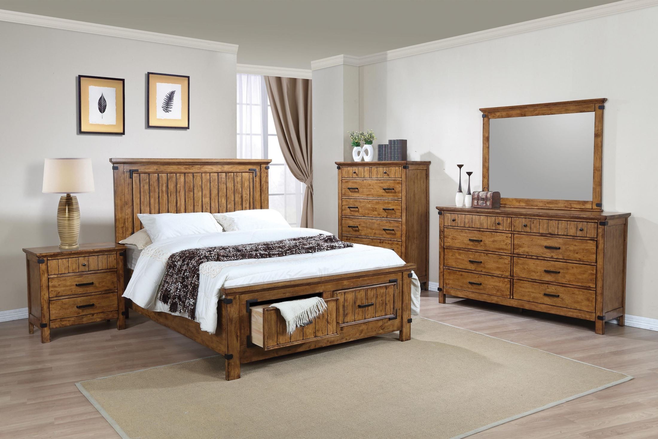 Coaster® Brenner 5 Piece Rustic Honey California King Panel Storage Bedroom Set