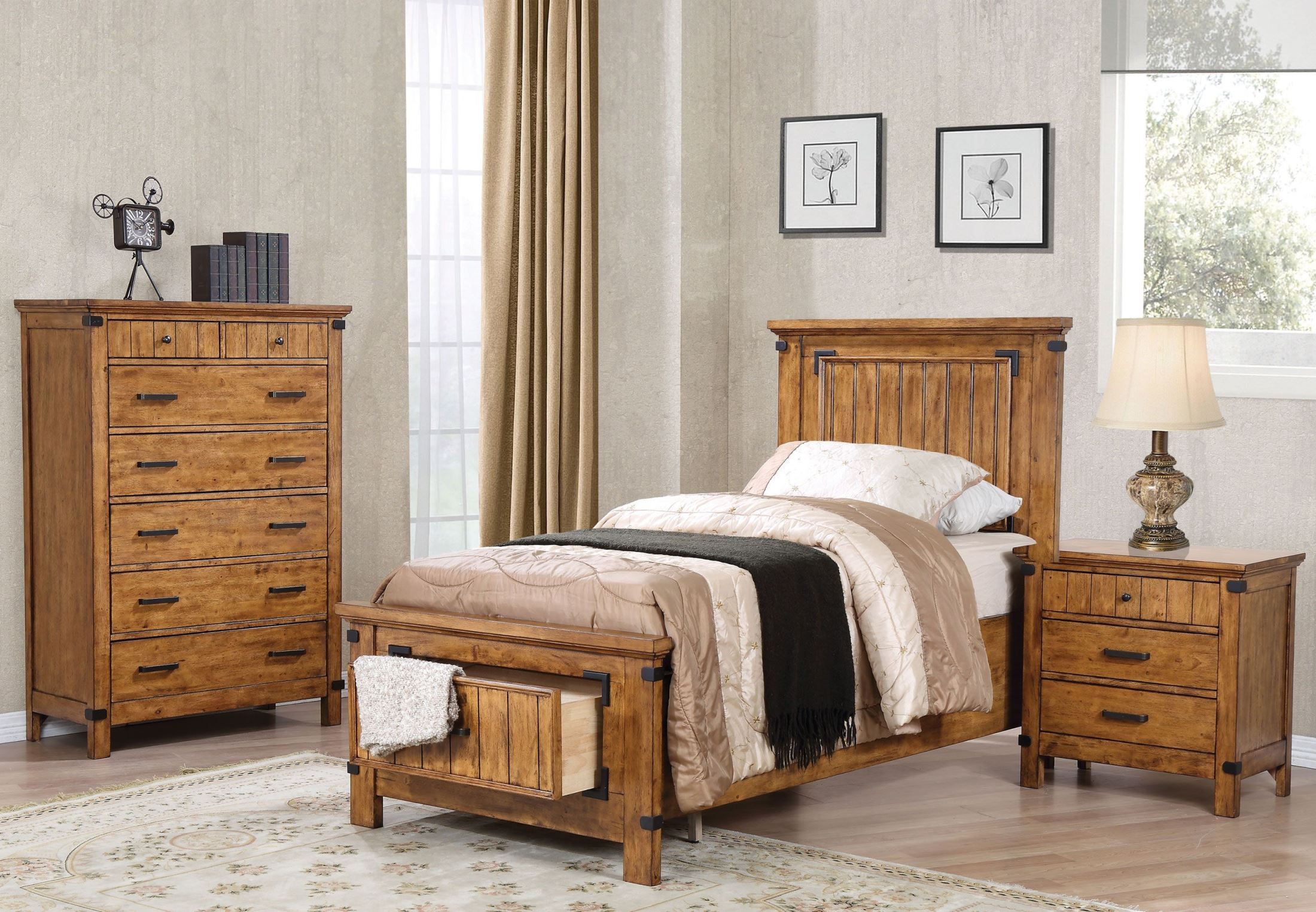 Coaster® Brenner 4-Piece Rustic Honey Twin Storage Panel Bedroom Set ...