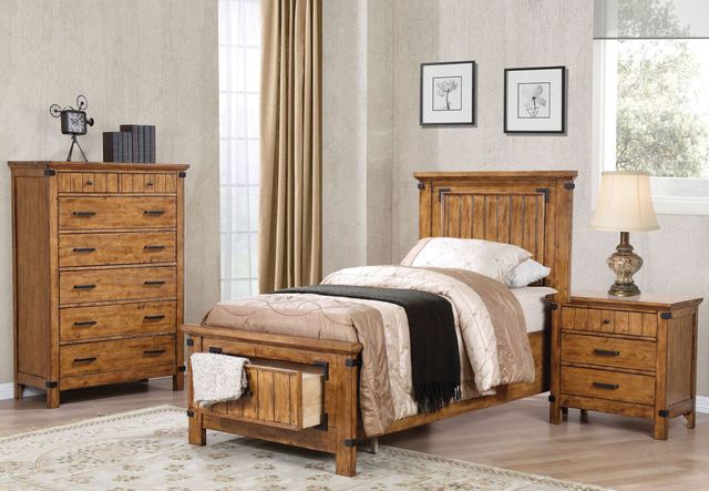 Coaster® Brenner 4-Piece Rustic Honey Twin Storage Panel Bedroom Set