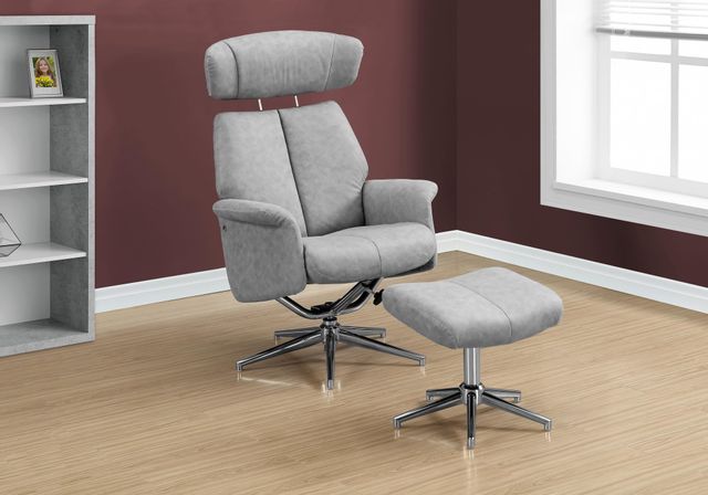 Monarch Specialties Inc. 2 Piece Grey Swivel Adjust Headrest Reclining Chair-3