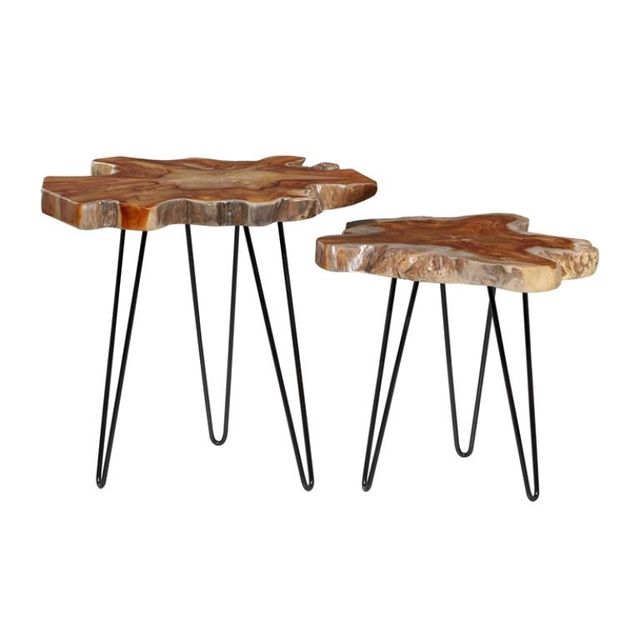 Uma Home Teak Wood and Metal Side Tables - Set of 2-1