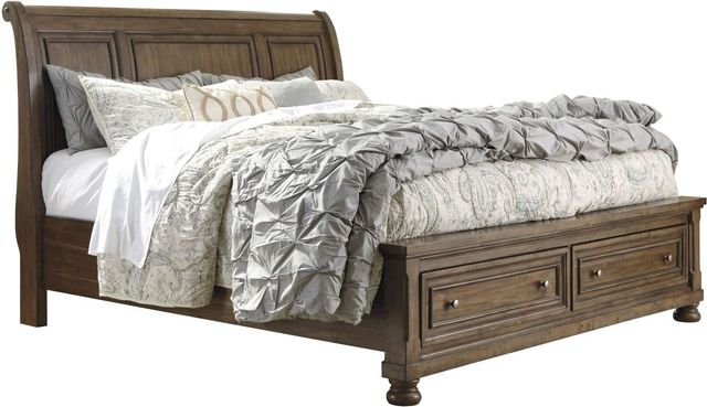 Signature Design by Ashley® Flynnter 4-Piece Medium Brown King Storage Sleigh Bed Set 1
