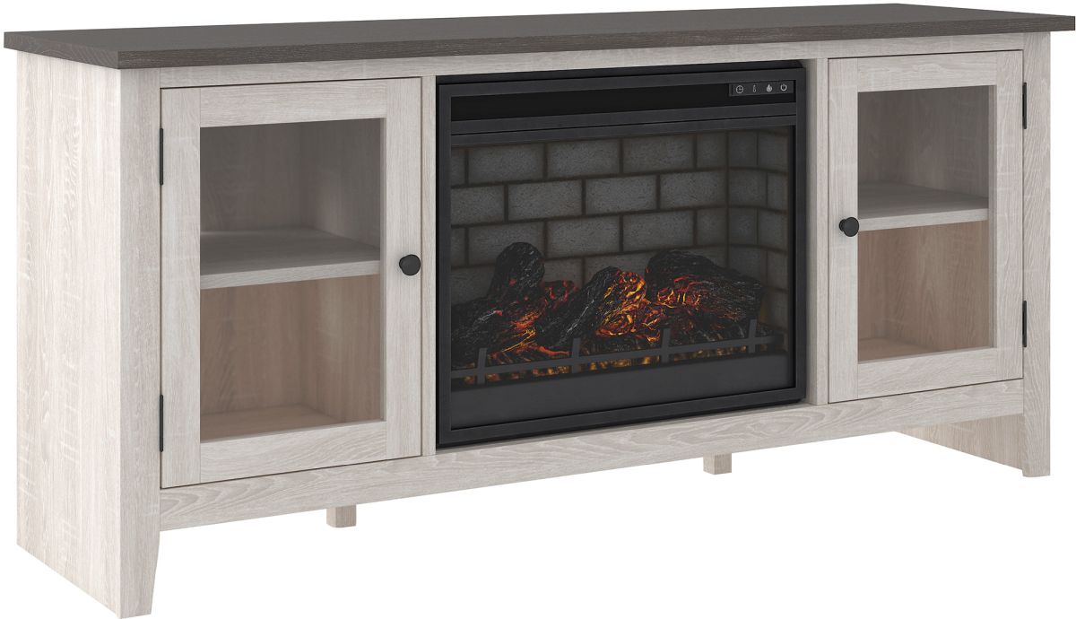 Two tone store fireplace tv stand