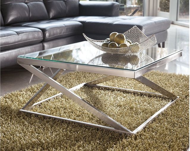 Signature Design by Ashley® Coylin Brushed Nickel Finish Square Coffee Table-2