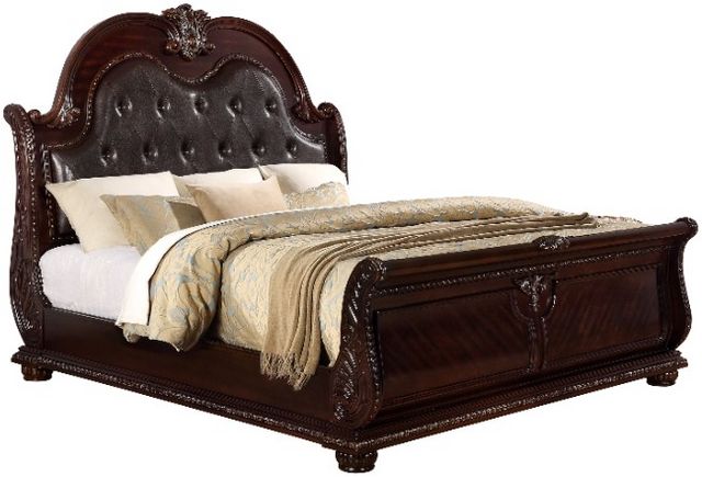 Crown Mark Furniture Louis Philip Bedroom Set in Dark Cherry