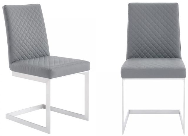 Armen Living Copen Contemporary Set of 2 Brushed Stainless Steel and Grey Faux Leather Dining Chairs