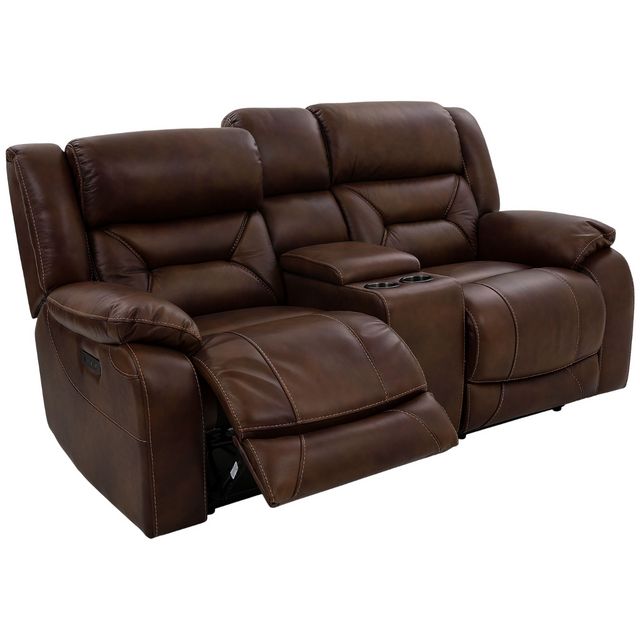 Cheers Roswell Brown Leather Power Reclining Console Loveseat-2