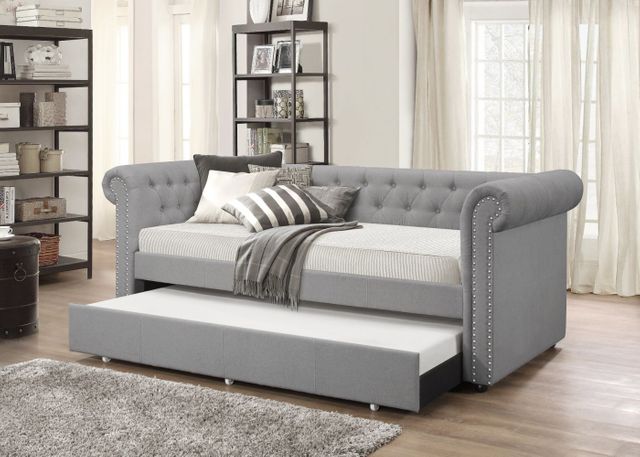 Crown Mark All Ellie Gray Upholstered Day Bed | Miskelly Furniture