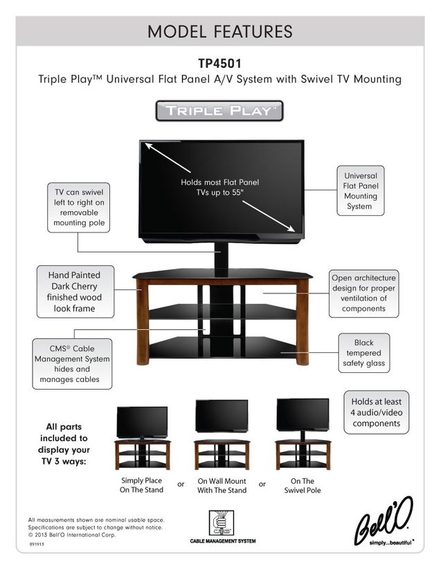Bell'O® Triple Play™ Universal Flat Panel Audio/Video Stand 3