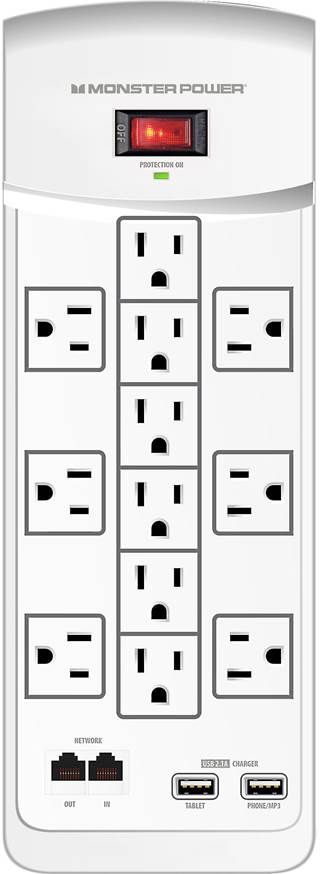 Monster® Core Power 1200 USB Wall Outlet Surge Protector-White