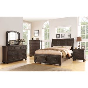 Avalon Soriah King Storage Bed, Dresser, Mirror & Nightstand