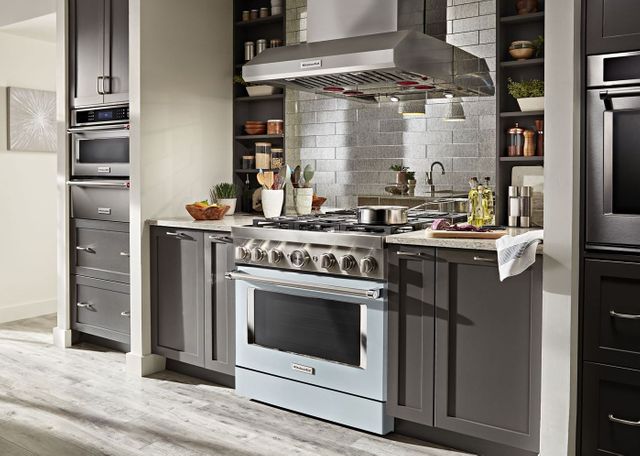 KitchenAid® 36" Misty Blue Commercial-Style Free Standing Dual Fuel Range 4